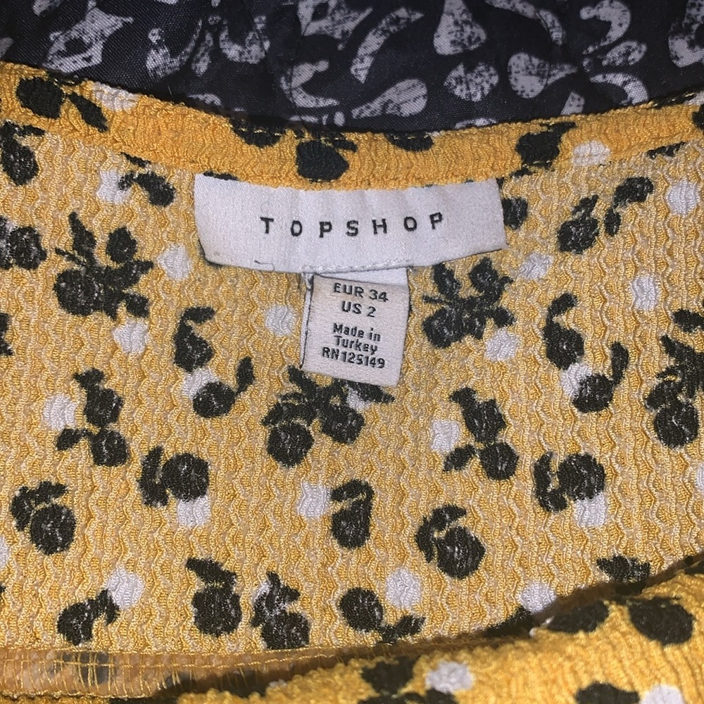 NWOT Topshop UK brand XS size 2 yellow tie up straps babydoll Ditsy dress - Picture 4 of 6